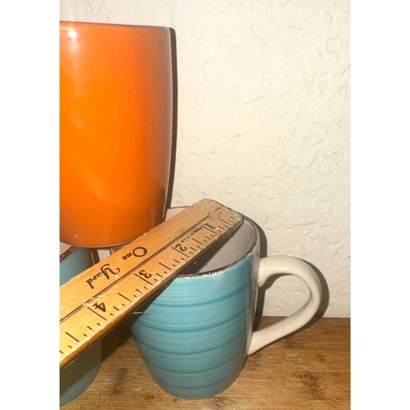 Royal Norfolk Ceramic Mugs Set Of 3 Orange & Blue Striped Dishwasher & Microwave - Picture 5 of 5